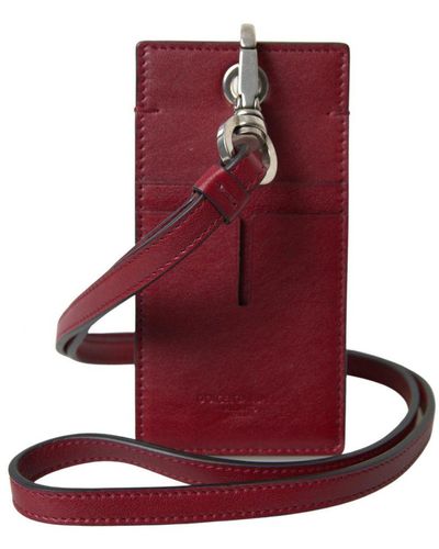 Dolce & Gabbana Leather Slim Card Holder With Lanyard - Red