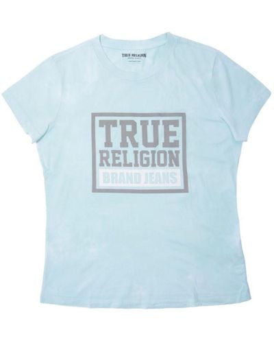 True Religion T-shirt Met Ronde Hals En Flockboxlogo Voor , Aqua - Blauw