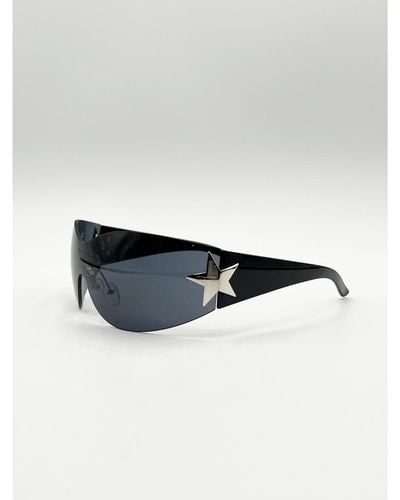 SVNX Wrap Around Racer Sunglasses With Star Hinge Detail - White