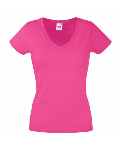 Fruit Of The Loom Dames Vrouwen-fit Valuegewicht V-hals T-shirt Met Korte Mouwen (fuchsia) - Roze