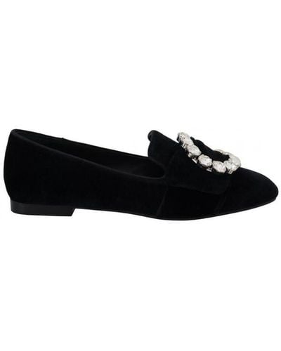 Dolce & Gabbana Black Velvet Crystals Loafers Flats Shoes Cotton