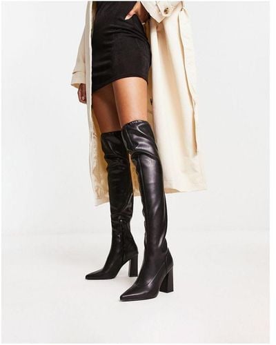 Glamorous Second Skin Block Heeled Over The Knee High Boots - White
