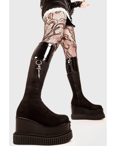 LAMODA Chunky Knee High Boots Devious Round Toe Platform Heel With Zipper - White
