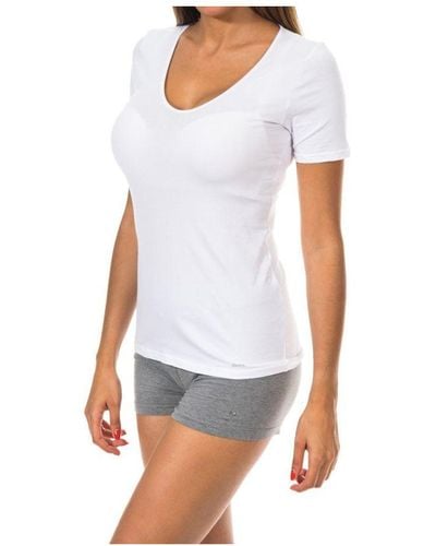 Janira Fresh Short Sleeve T-shirt V-neck Lightweight Fabric 1045207 Woman - White