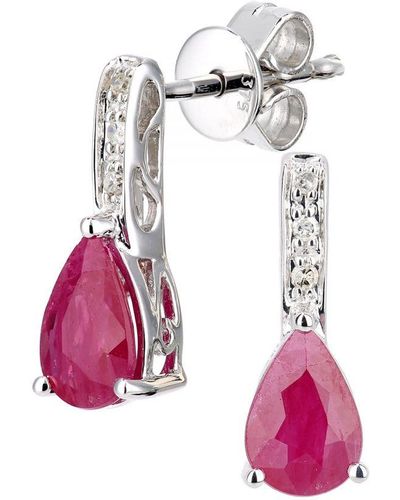 DIAMANT L'ÉTERNEL 9Ct Diamond And Ruby Gemstone Teardrop Cut Drop Earrings - Pink