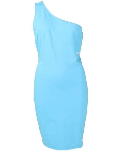 Calvin Klein Womenss One Shoulder Dress - Blue