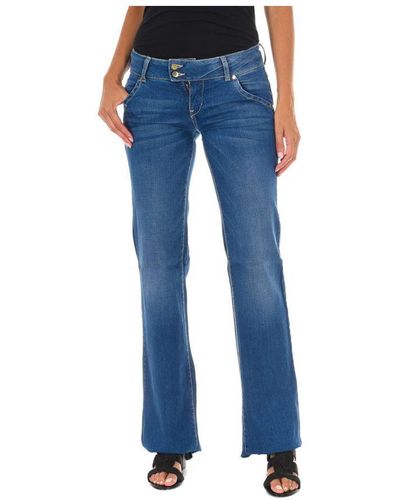 Met Long Flared Jeans Worn Effect 10dbf0599 Woman Cotton - Blue
