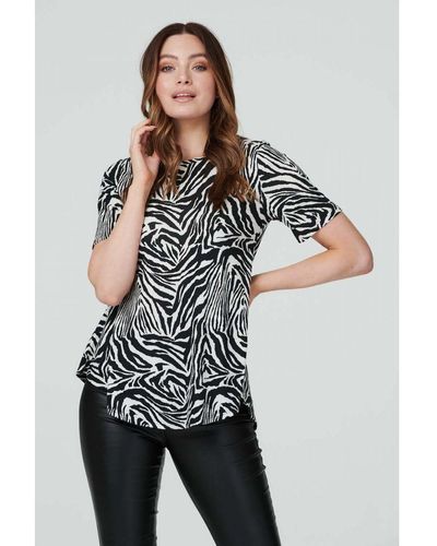 Izabel London Black And White Zebra Print Short Sleeve T-shirt Jersey