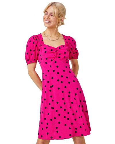 D.u.s.k Sweetheart Neck Polka Dot Dress - Pink