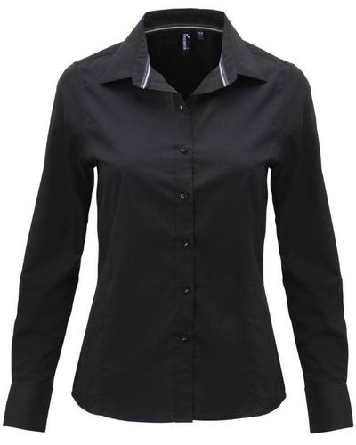 PREMIER Ladies Long Sleeve Fitted Friday Shirt () - Black