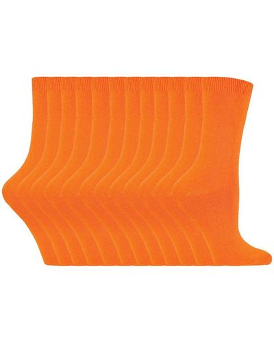 Sock Snob 12 Paar Kleurrijke Effen Katoenrijke Sokken - Oranje