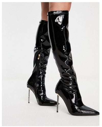 SIMMI London Demi Knee Boots With Diamante Stiletto Heel - Black