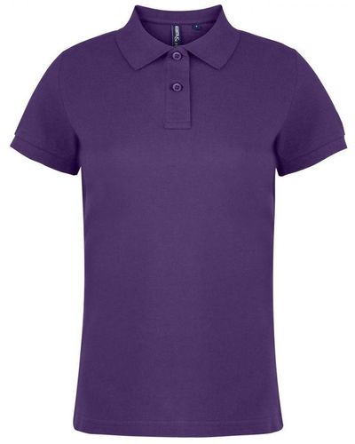 Asquith & Fox Ladies Plain Short Sleeve Polo Shirt () Cotton - Purple