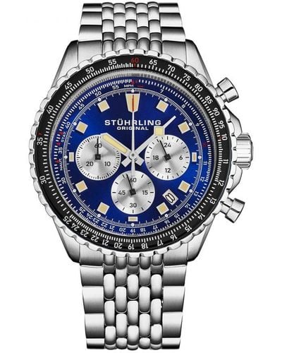 Stuhrling Japanese Chronograph Raceway 1010 44Mm Quartz Watch - Blue