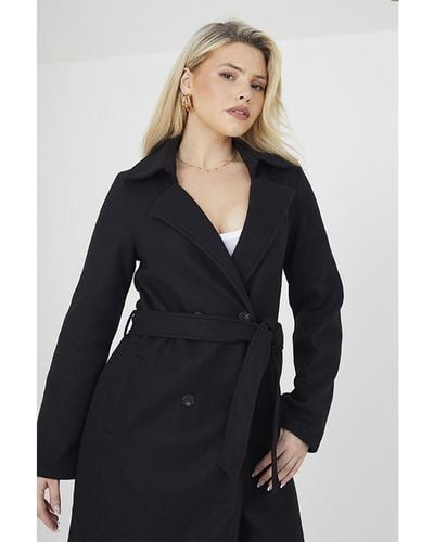 Brave Soul 'Virgo' Maxi Double Breasted Faux Wool Coat - Blue