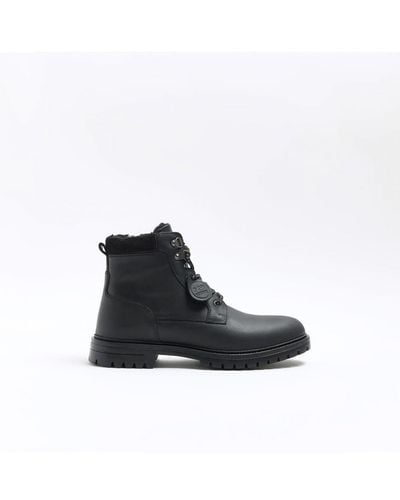 River Island Boots Black Leather Padded Collar - White