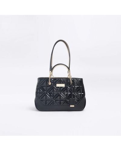 River Island Tote Bag Black Quilted Chain Handle Pu - White