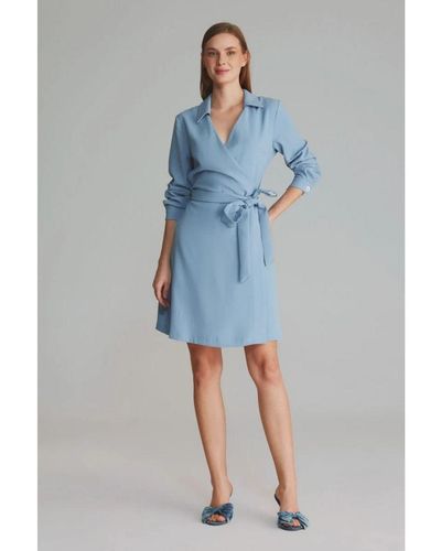 GUSTO Mini Wrap Dress - Blue