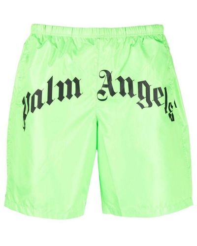 Palm Angels Curved Logo Swim Shorts In Green