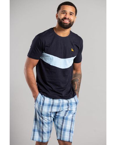 Kensington Eastside Dark Cotton Loungewear Check Short And T-Shirt Set - Blue