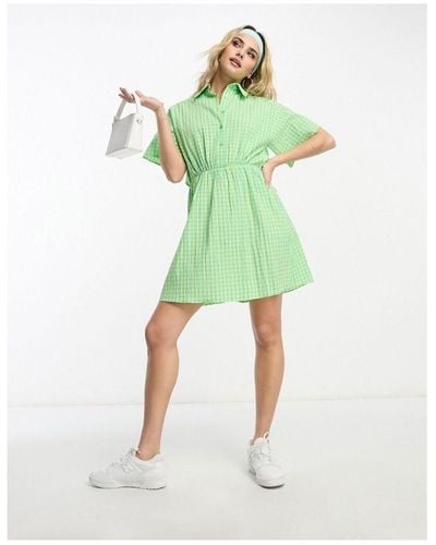 ASOS Cut Out Back Shirt Mini Dress With Seersucker And Check-Multi - Green