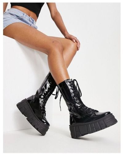 ASOS Athens 3 Chunky High Lace Up Boots - Black