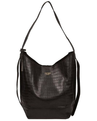 Cultured London 'harrow' Black Croc Leather Shoulder Bag