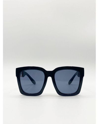 SVNX Oversized Sunglasses With Chain Detail - Blue