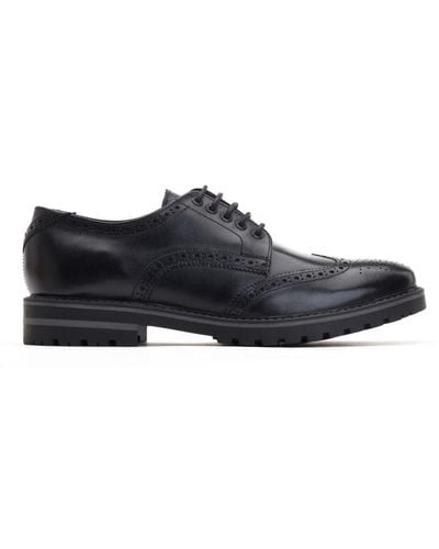 Base London Gibbs Waxy Leather Brogue Shoes - Black