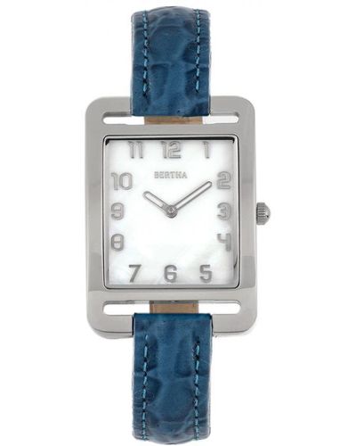 Bertha Marisol Swiss Mop Leather-Band Watch - Blue