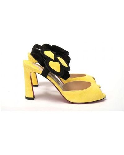 Christian Louboutin Peep Toe Flower Sandal Suede - Yellow