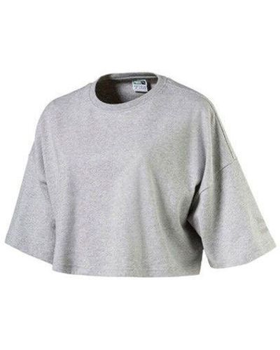 PUMA Short Sleeved Grey Crew Neck Crop Top T-shirt 573154 04 Dd22