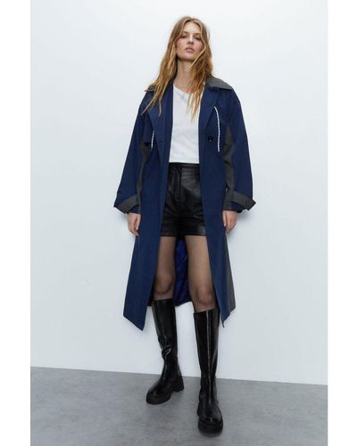 Warehouse Two Tone Trench Coat - Blue