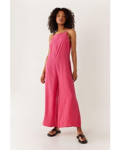 Warehouse Strappy Wide Leg Jumpsuit - Pink