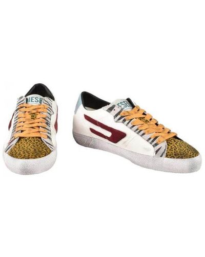 DIESEL Leather Sporty Lace-Up Trainers - Metallic
