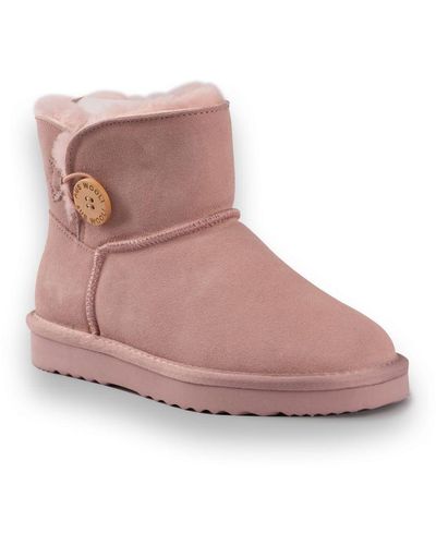 Aus Wooli Australia Short Sheepskin Cabarita Button Boot Leather - Pink