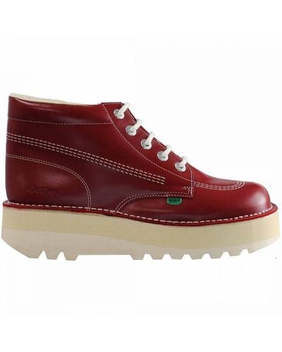 Kickers Hi Stack Platform Red Boots Patent Leather