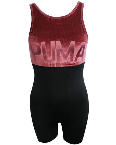PUMA Active Training Velvet Unitard Drycell Onepiece Black 516565 02 Rw43 Textile - Red