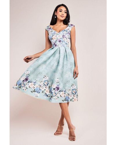 Goddiva Sweetheart Floral Midi Dress - Blue