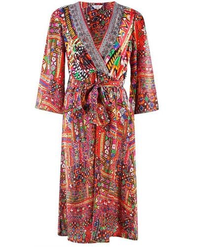 Inoa Banjara 12003 Multicoloured Bell Sleeve Dress - Rood