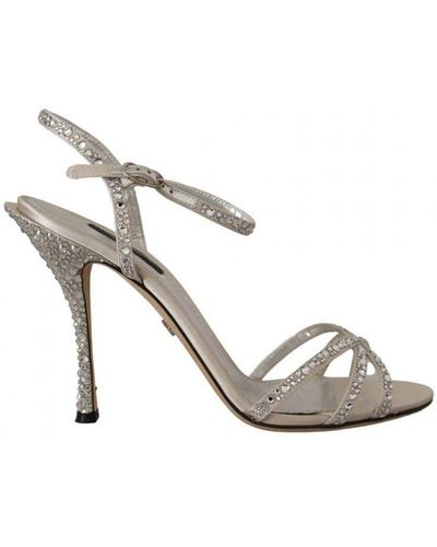 Dolce & Gabbana Crystal Covered Ankle Strap Sandals Shoes Silk - Metallic