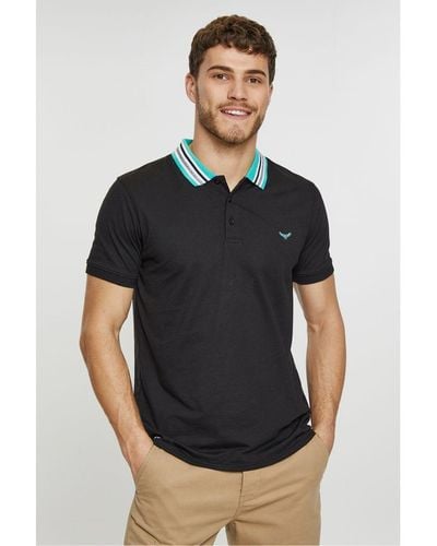 Threadbare 'Covina' Contrast Detail Jersey Polo Shirt - Black