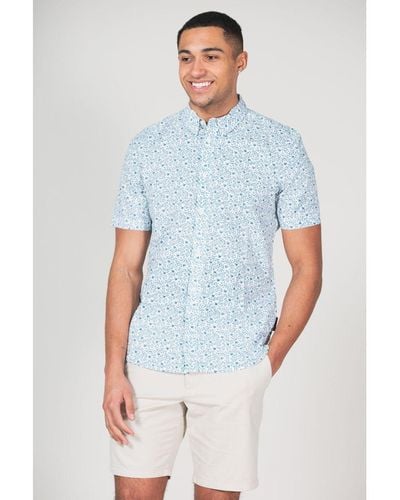 French Connection Cotton Short Sleeve Floral Shirt - Blue