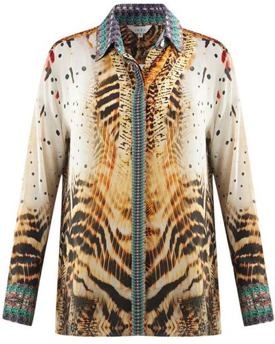Inoa Golden Eagle 120214 Multicoloured Long Sleeve Blouse Silk Shirt - Brown