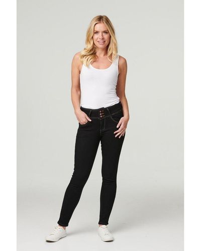 Izabel London Black Denim High Waist Skinny Jeans - White