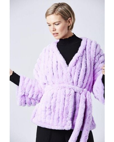 Jayley Faux Fur Kimono Jacket - Purple