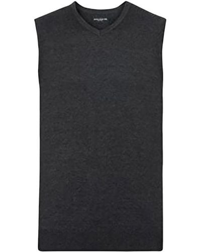 Russell Collection V-Neck Sleevless Knitted Pullover Top / Jumper ( Marl) - Black