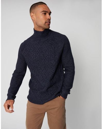 Threadbare 'Ayres' Turtle Neck Cable Knit Jumper - Blue
