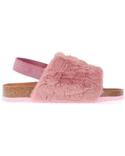 Scholl Womenss Amabel Faux Fur Slippers - Pink