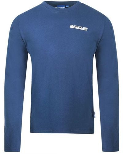 Napapijri S-surf Ls Logo Middeleeuws Blauw T-shirt Met Lange Mouwen